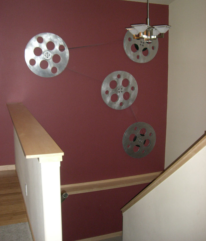 Movie Reel Art in Staircase